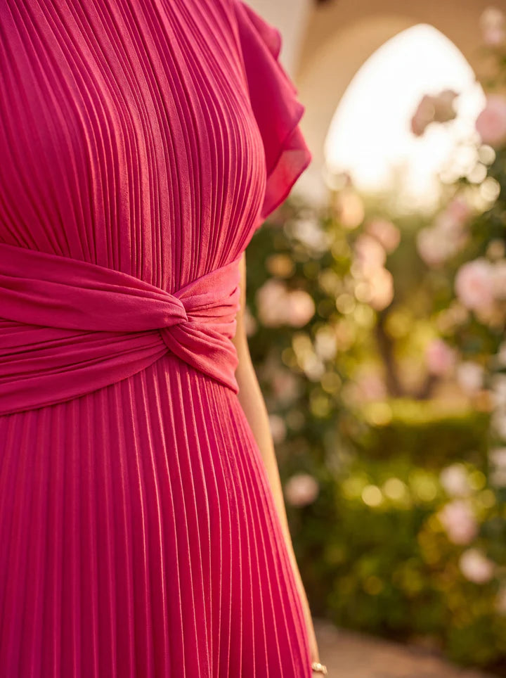 Serena - Vestido Maxi Plisado Con Cintura Anudada