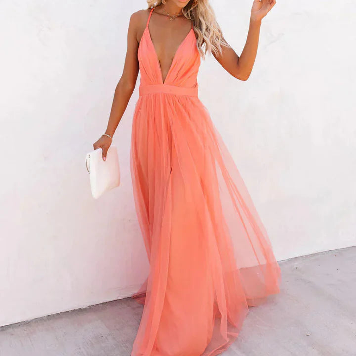 Adela - Vestido Maxi Coral Fluido