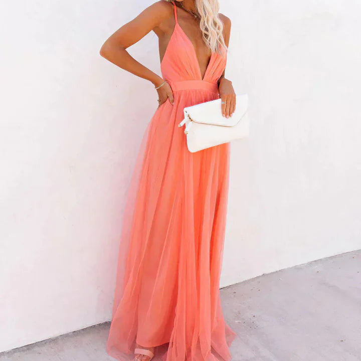 Adela - Vestido Maxi Coral Fluido