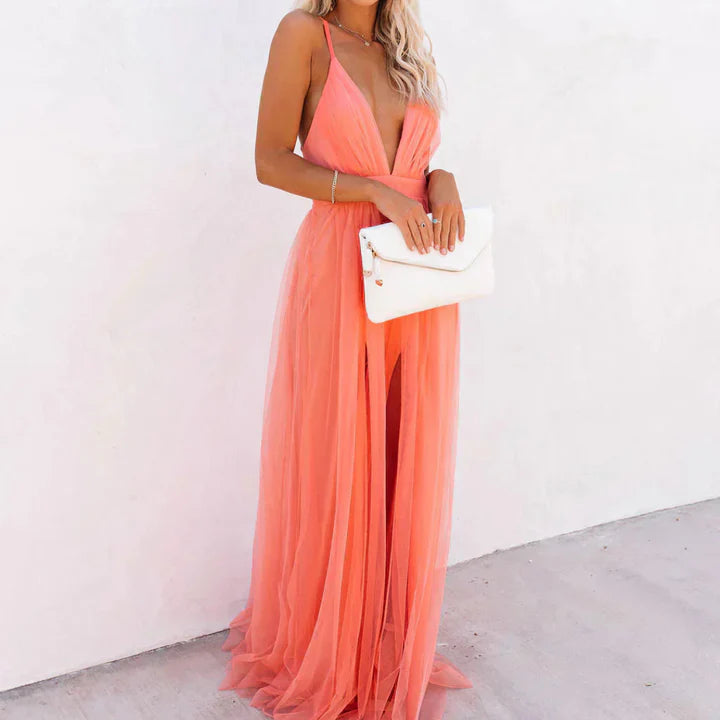Adela - Vestido Maxi Coral Fluido