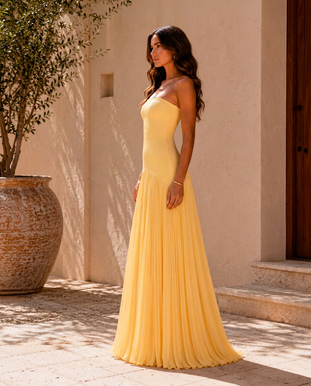 Almudena - Vestido Largo Plisado Verde