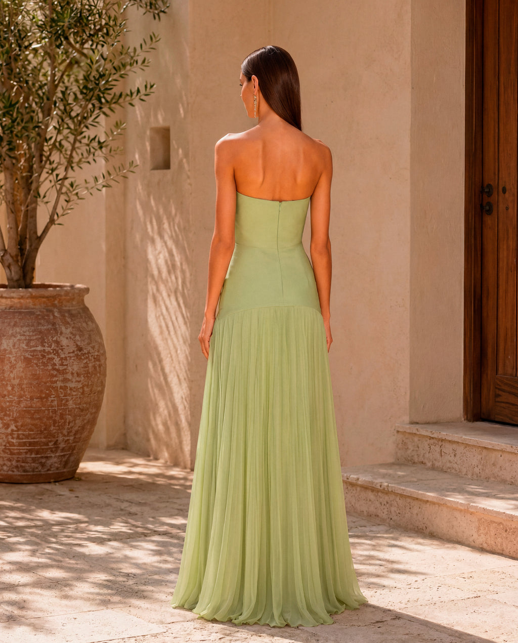 Almudena - Vestido Largo Plisado Verde