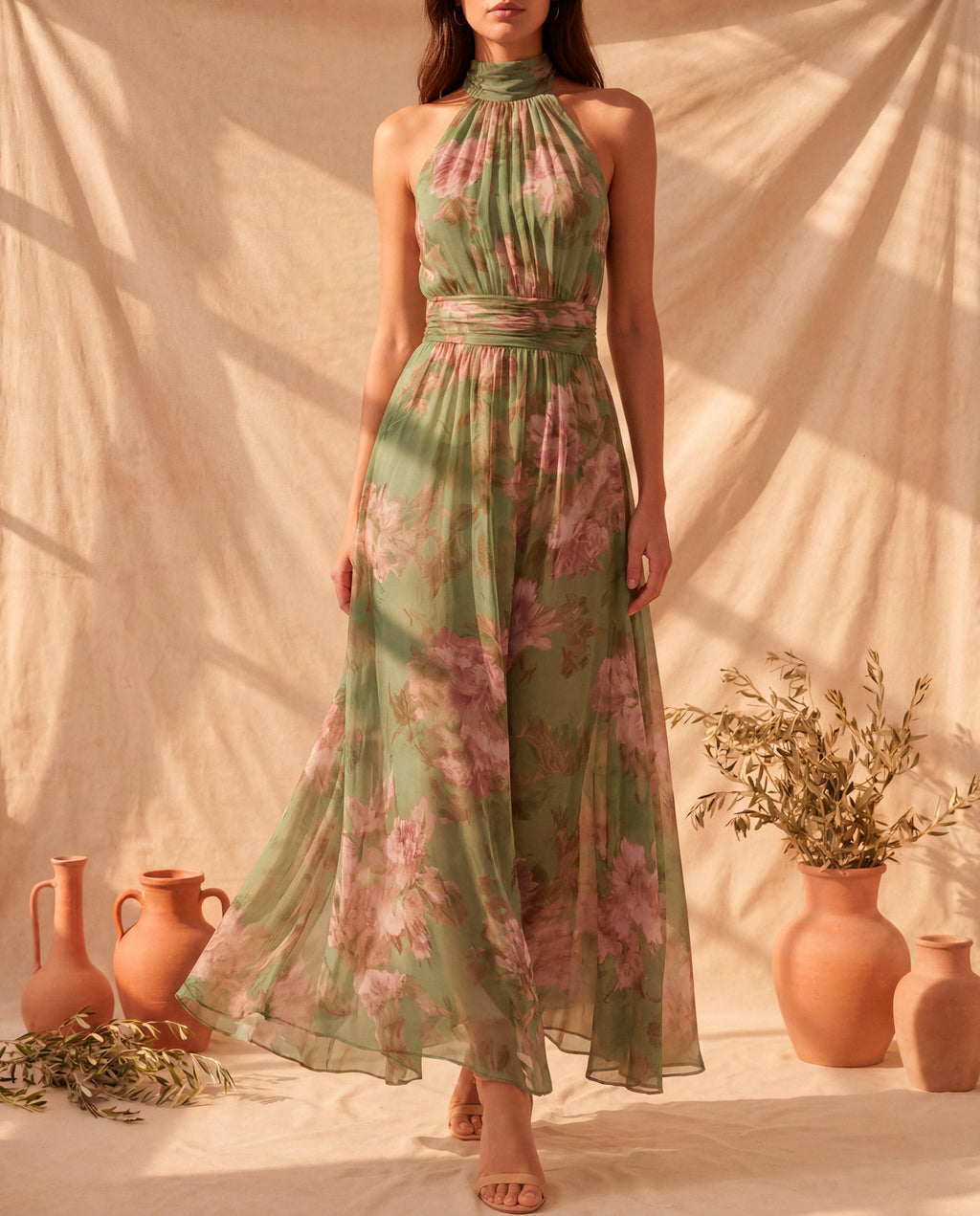 Livia - Vestido Maxi Halter Floral