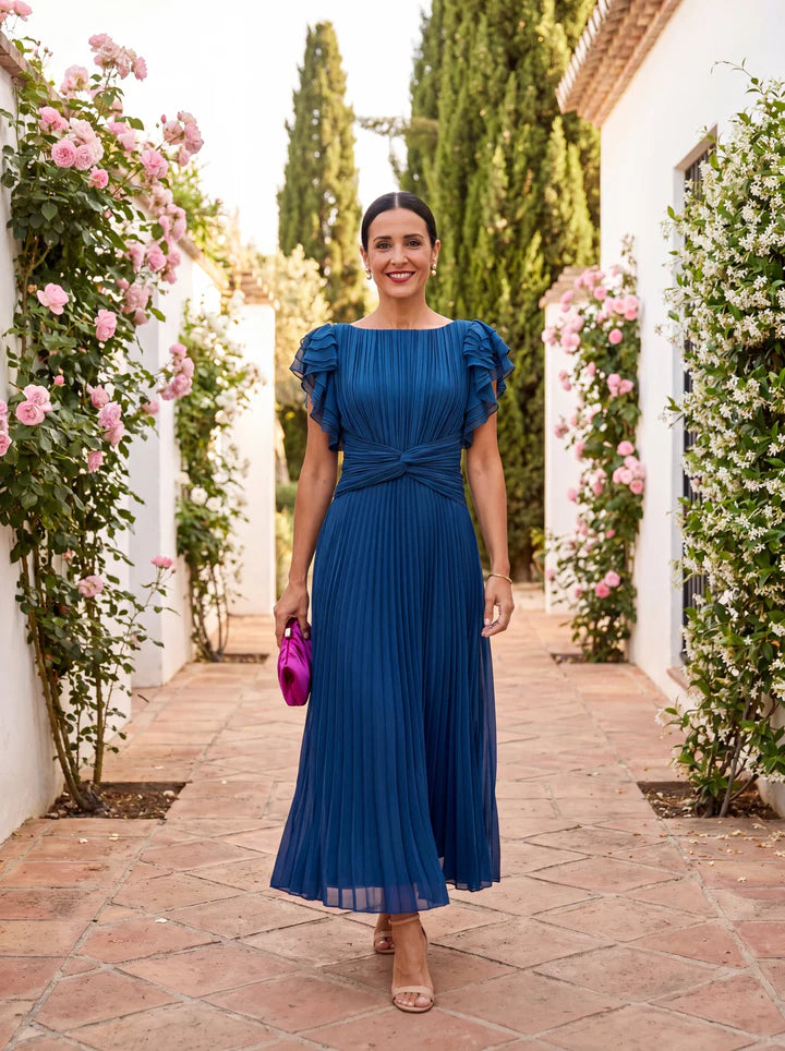 Serena - Vestido Maxi Plisado Con Cintura Anudada