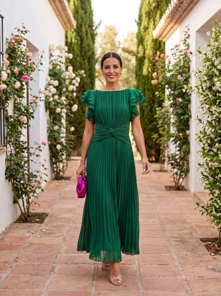 Serena - Vestido Maxi Plisado Con Cintura Anudada