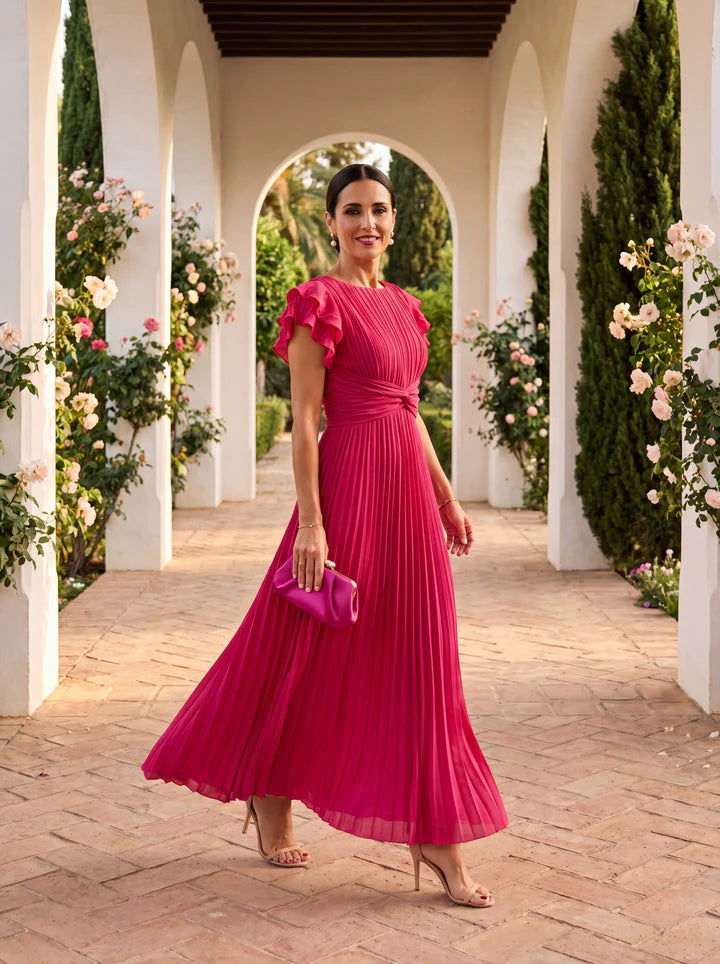 Serena - Vestido Maxi Plisado Con Cintura Anudada