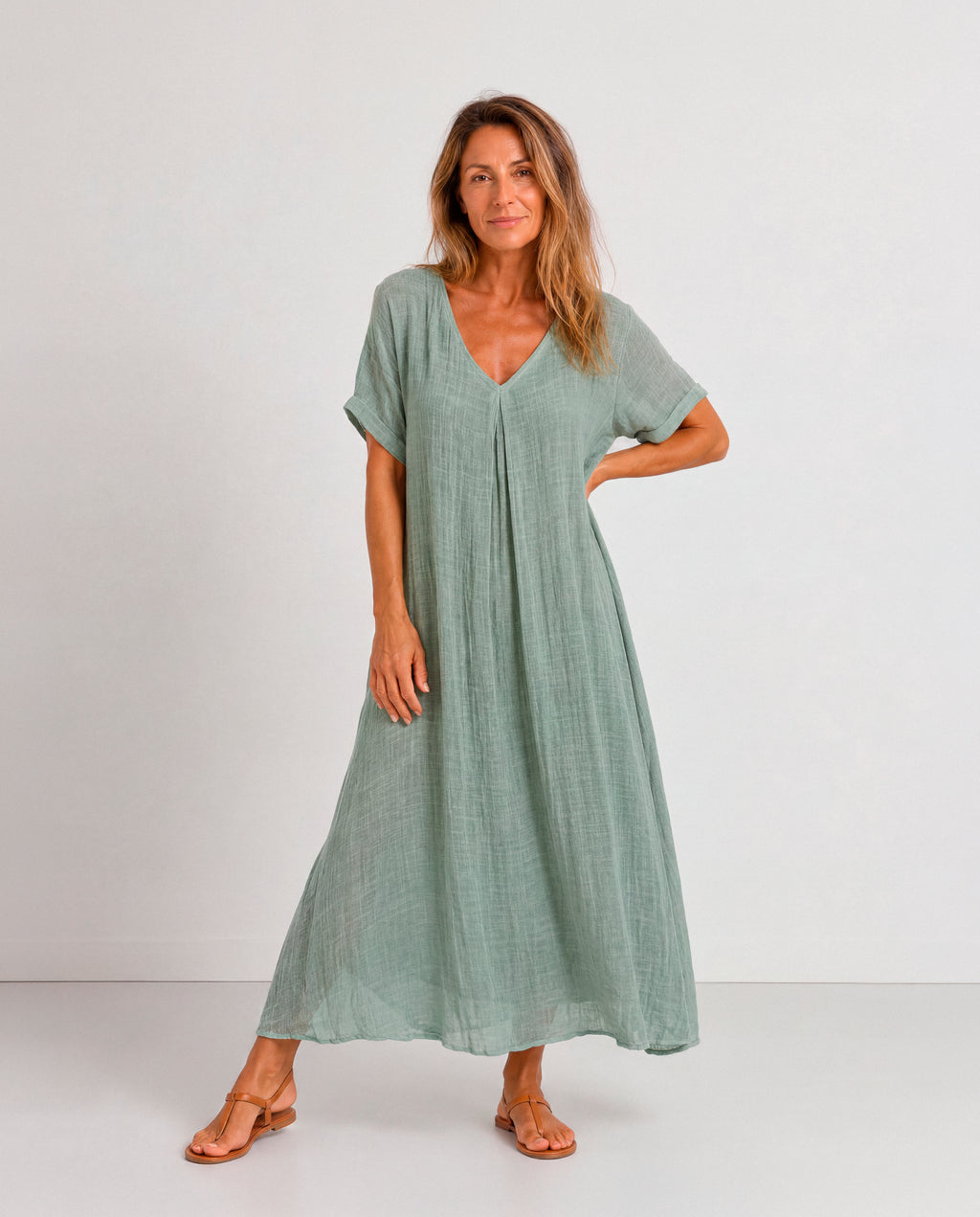 Sabela - Vestido Largo Fluido Verde