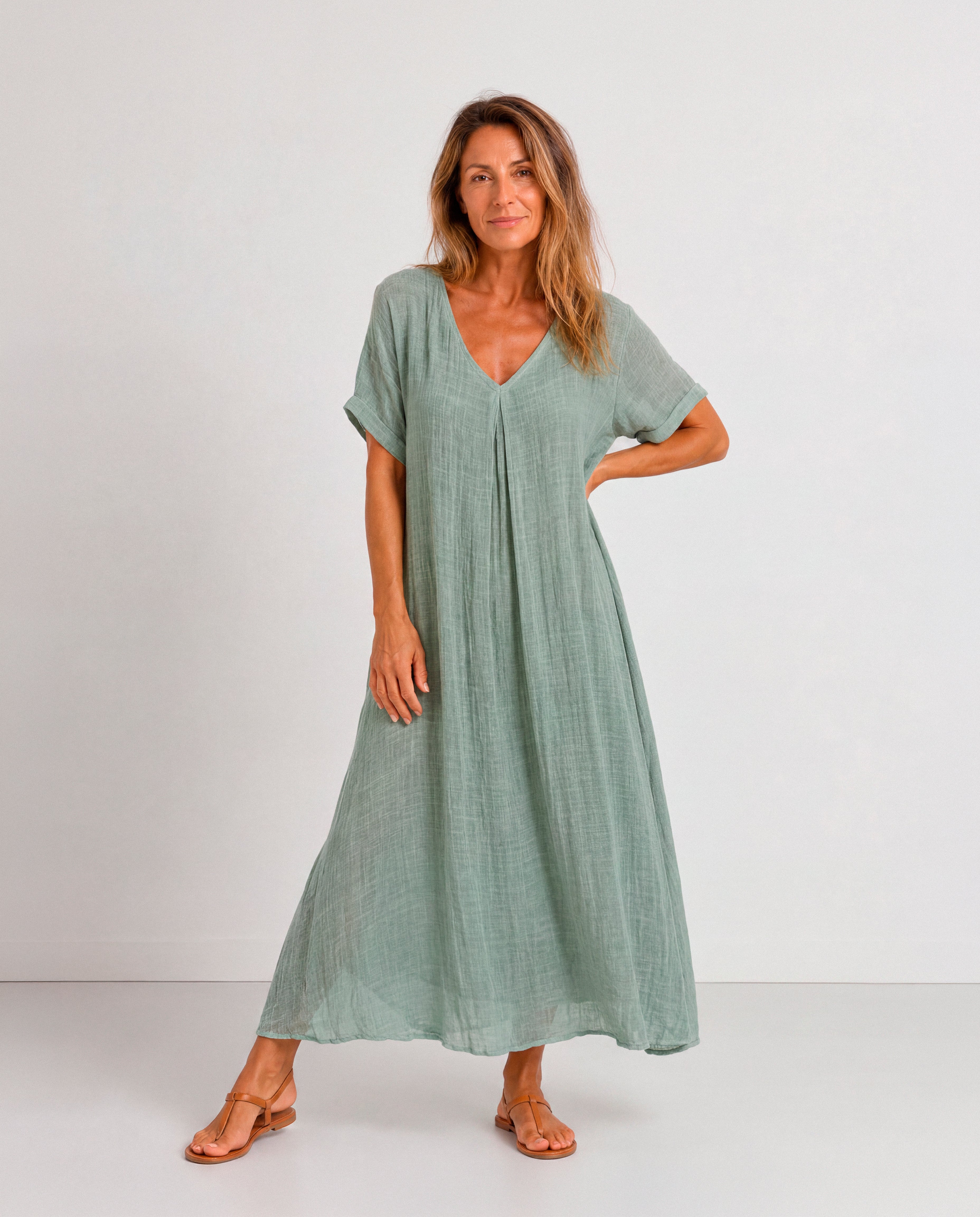 Sabela - Vestido Largo Fluido Verde