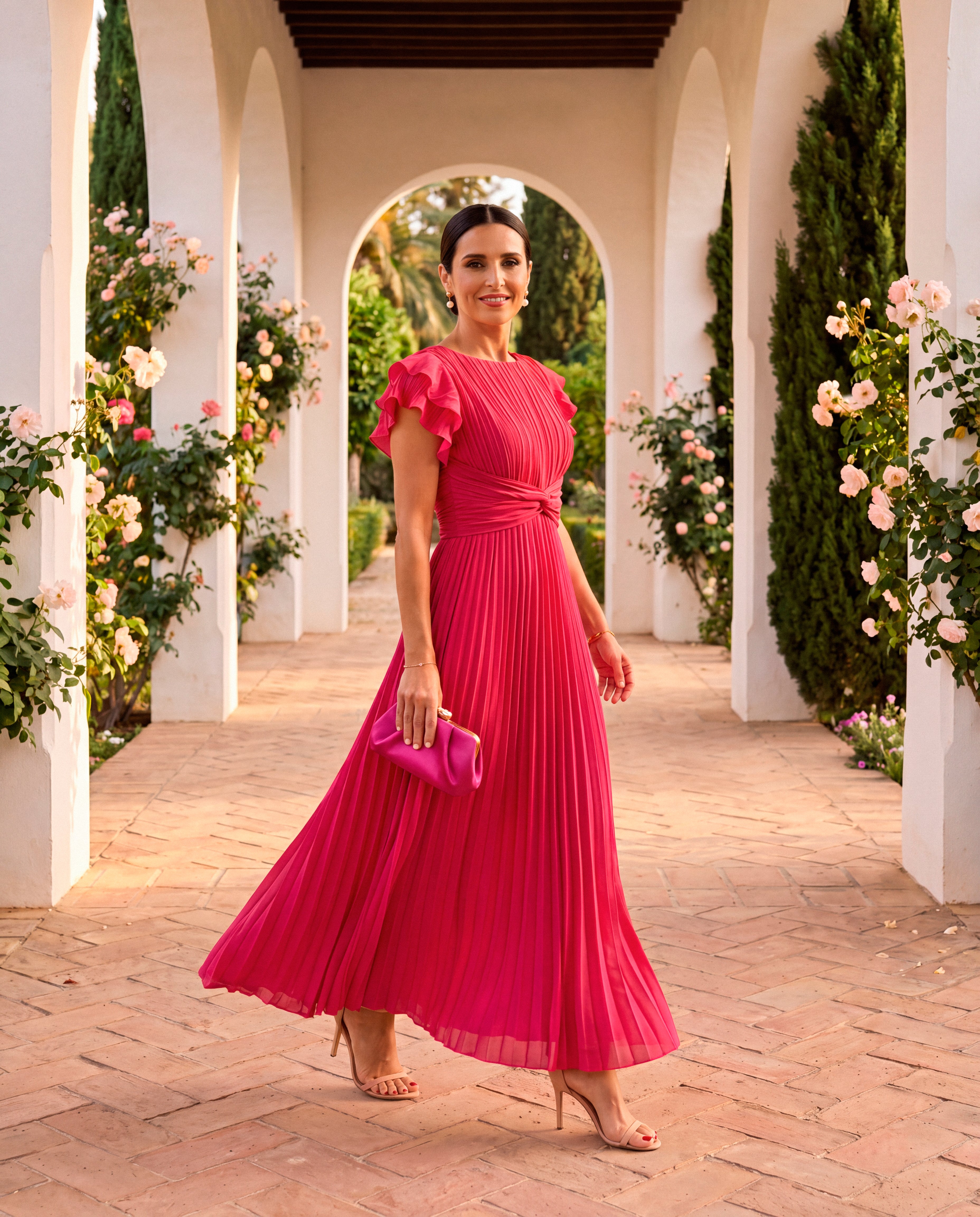 Serena - Vestido Maxi Plisado Con Cintura Anudada