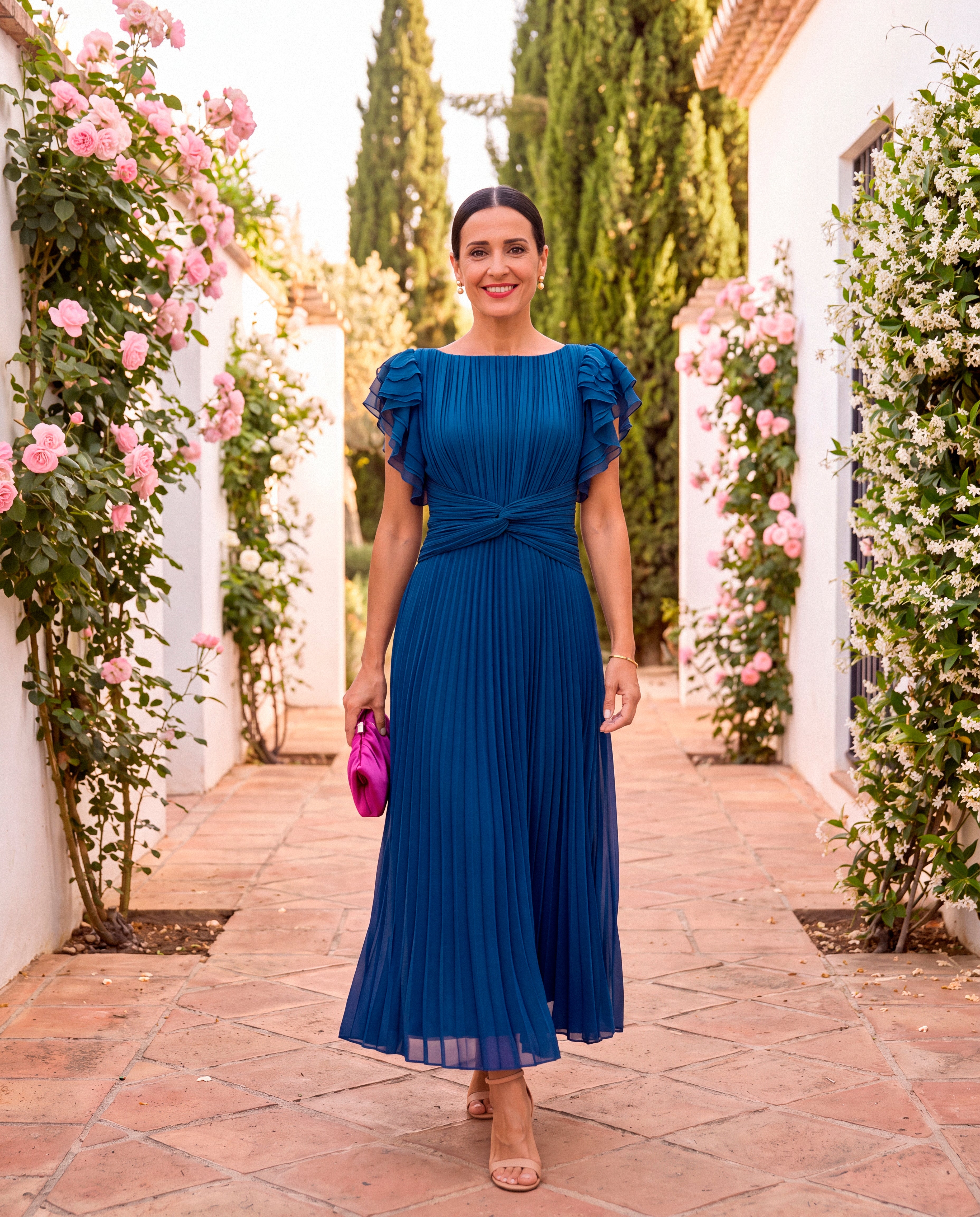 Serena - Vestido Maxi Plisado Con Cintura Anudada