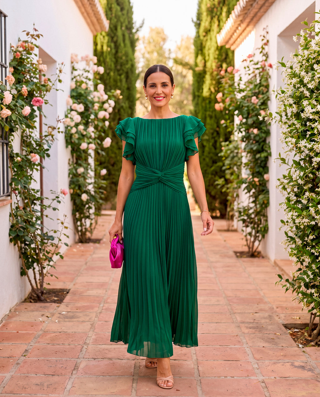 Serena - Vestido Maxi Plisado Con Cintura Anudada