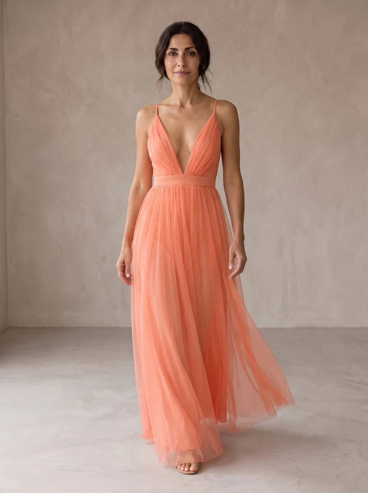 Adela - Vestido Maxi Coral Fluido